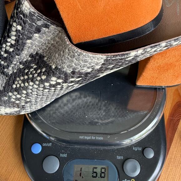 Shellys Snake Print Leather Clogs US 7.5 Chunky Block Heel Mob Wife 70s Vibe SEE - Picture 14 of 14